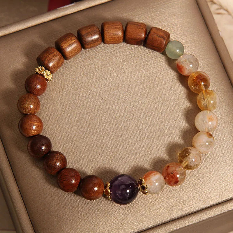 Women's bracelet with pineapple yellow tower crystal, ebony and amethyst stones, pearl rhinestone sequin decoration