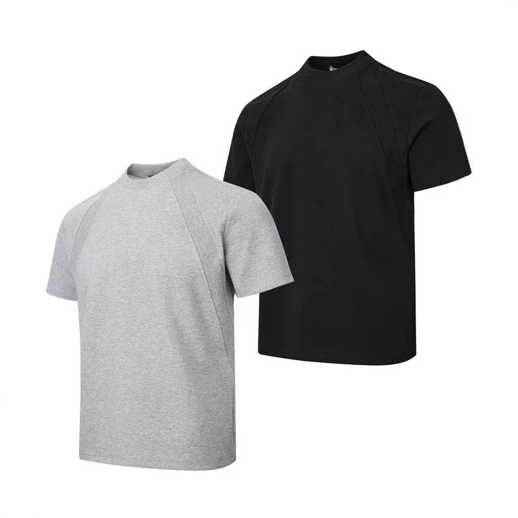 Black loose fit short sleeve top with textured air layer stitching detail