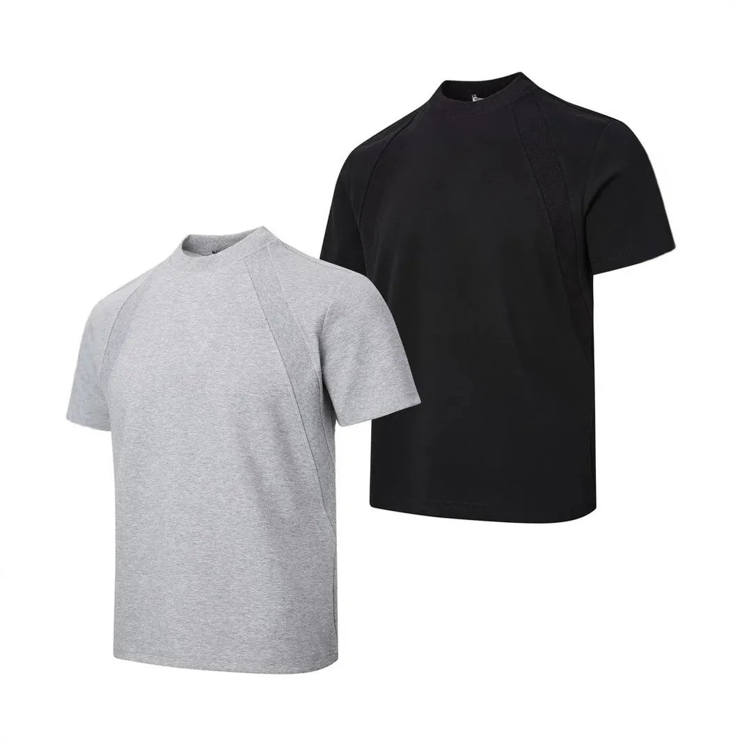 Black loose fit short sleeve top with textured air layer stitching detail