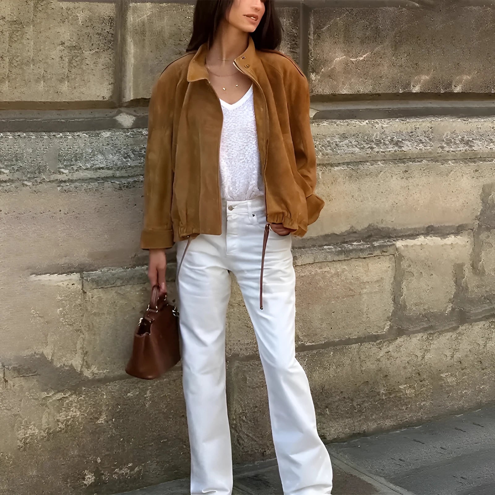 Retro solid colour loose-fit long sleeve polyester jacket on a hanger.