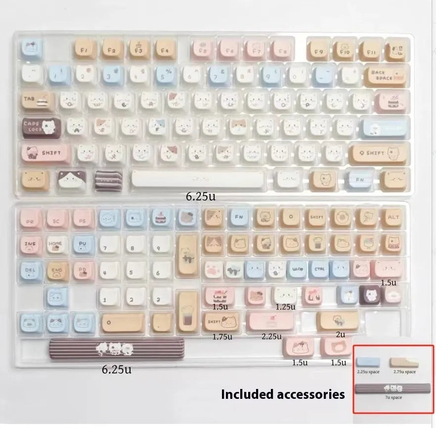 High Sea Salt Cat mechanical keyboard PBT keycap set showing pastel colour design and 7u spacebar