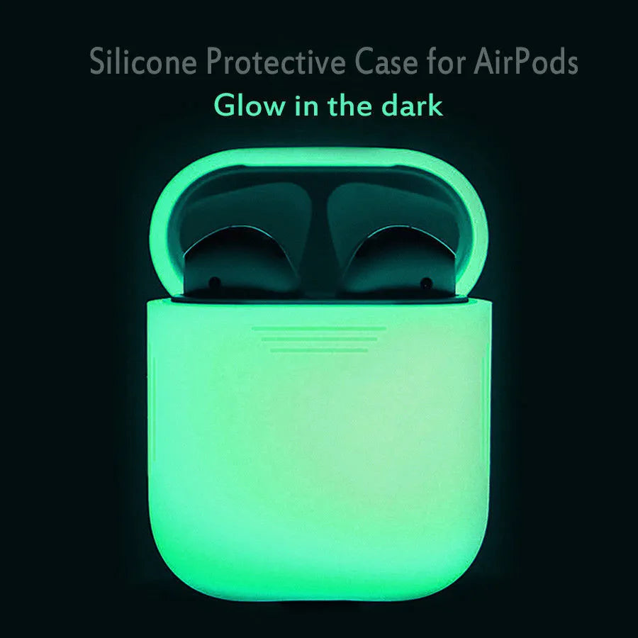 Luminous solid colour silicone flip case for Apple AirPods wireless earphones.