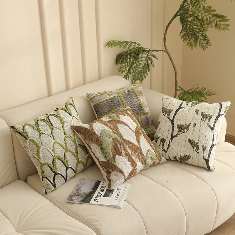 Square Jacquard woven cushion cover with detailed retro botanical pattern in 45x45cm size