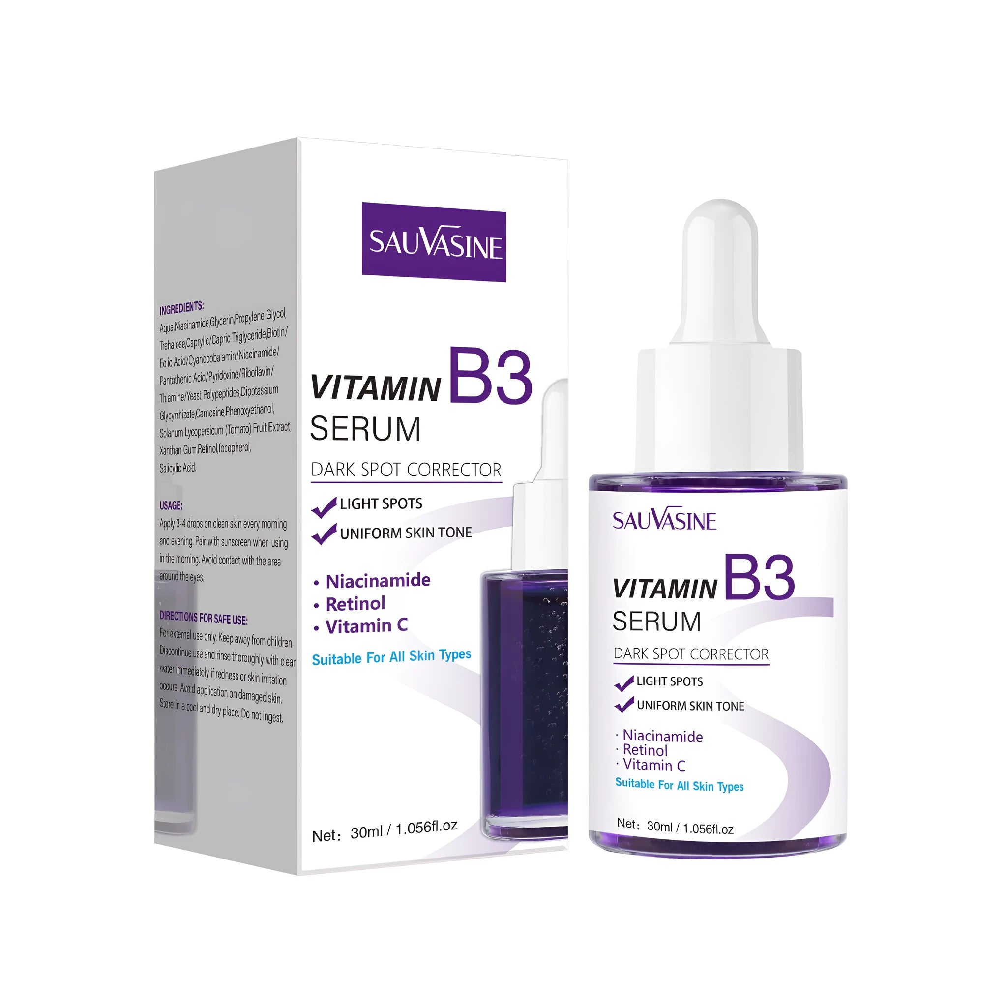 Vitamin B3 30ml facial essence bottle for universal skin type nourishing and firming