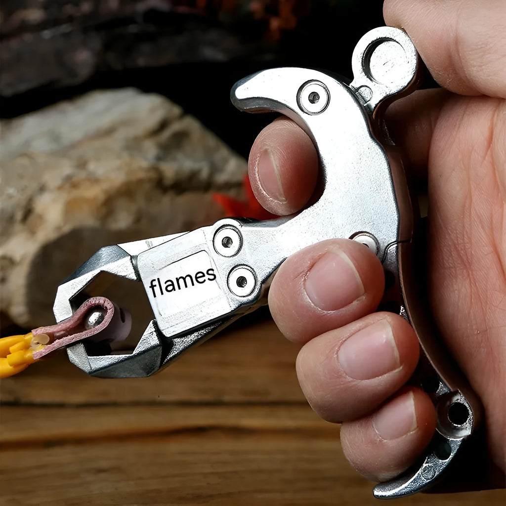 Alloy archery release aid with two-axis harpoon clip mechanism shown in detail