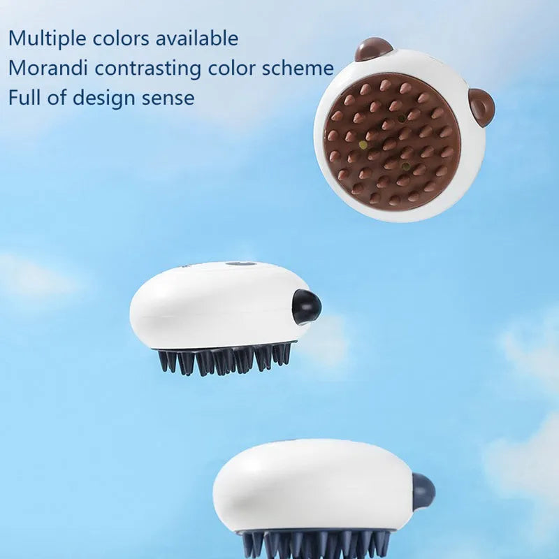 Panda-shaped silicone pet bath brush with soft bristles for cleaning cats and dogs
