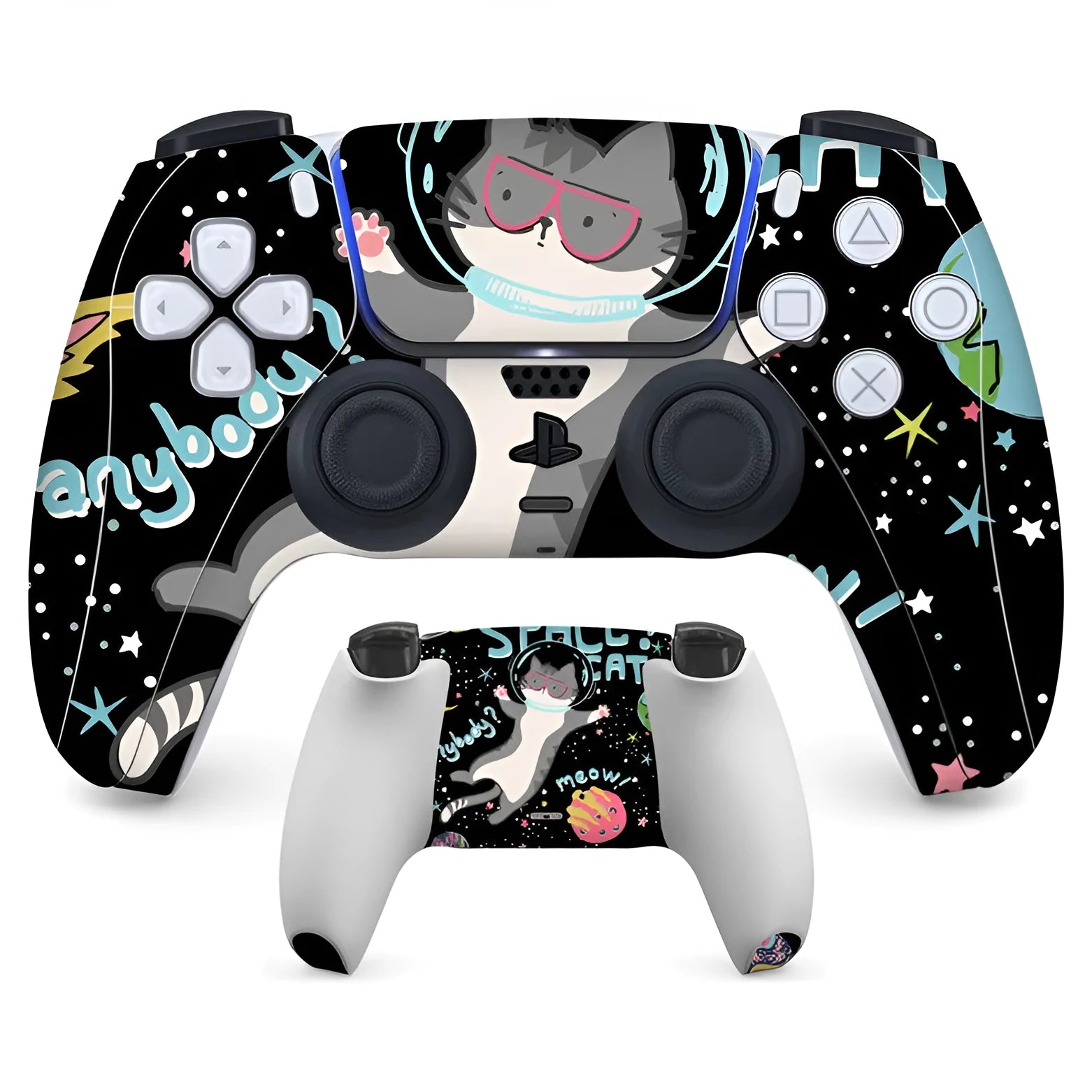 PS5 controller protective skin set in PVC material with micro-frosted finish, showing front and back stickers.