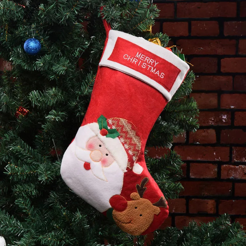 Non-woven fabric Christmas candy bag showing elk, elderly man, and snowman printed designs for tree hanging