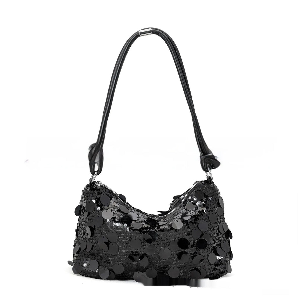 Women's summer crossbody bag with single strap and sandwich pocket design in black, gold, or silver
