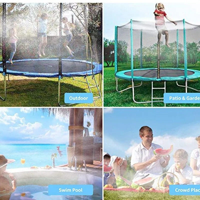 Blue portable garden sprinkler with PVC switch and solar water cooling feature