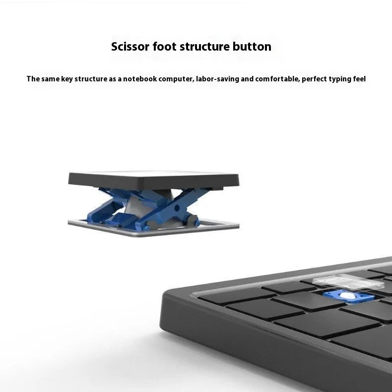 Three-in-one wireless Bluetooth keyboard with touch pad inside a leather sheath stand, shown next to a tablet.