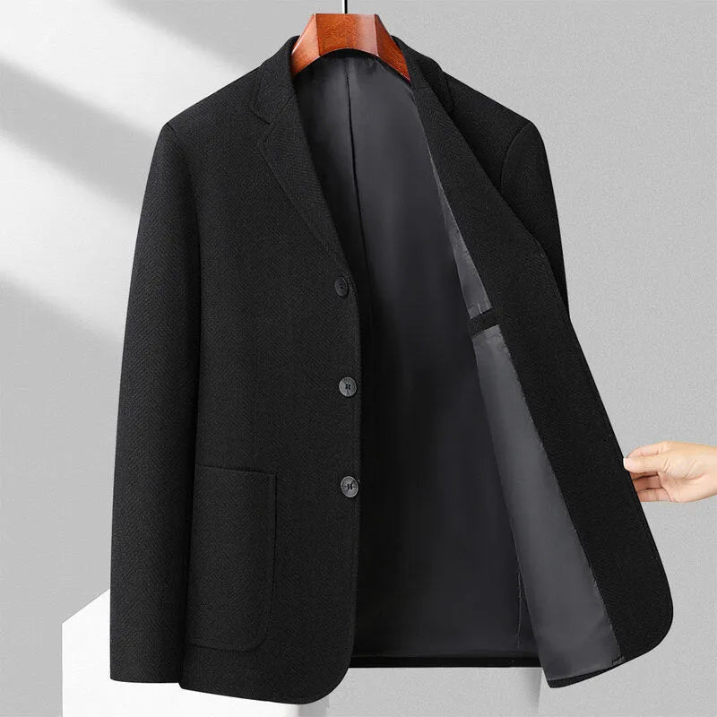 Men's solid-colour loose-fit wool-blend coat for spring and autumn casual wear