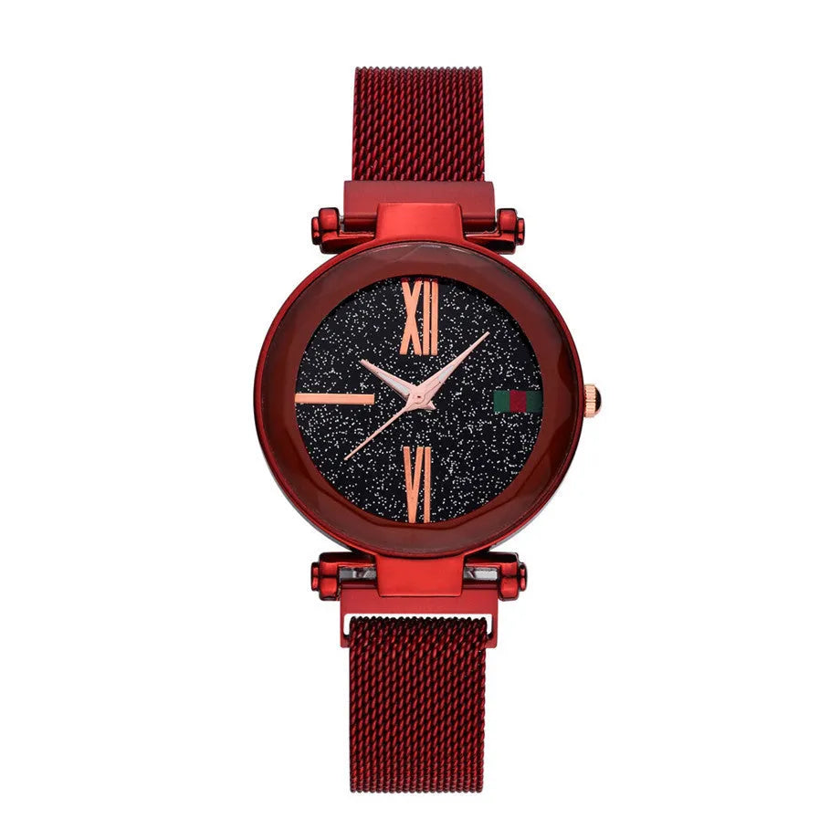 Women's quartz watch with stainless steel magnet clasp band and 32mm round dial in six colour options