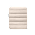 Fluffy air feeling laptop sleeve puff bag in black, shown with elastic sides, for 9.7 to 11 inch devices.