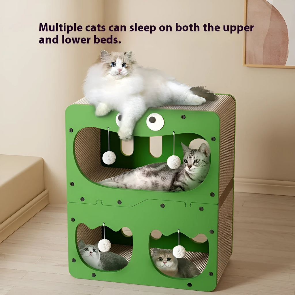 Double-layer cat scratching board with integrated cat nest in big eyes style option