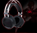 Black wired computer gaming headset with 3.5mm plug and 2 metre cable