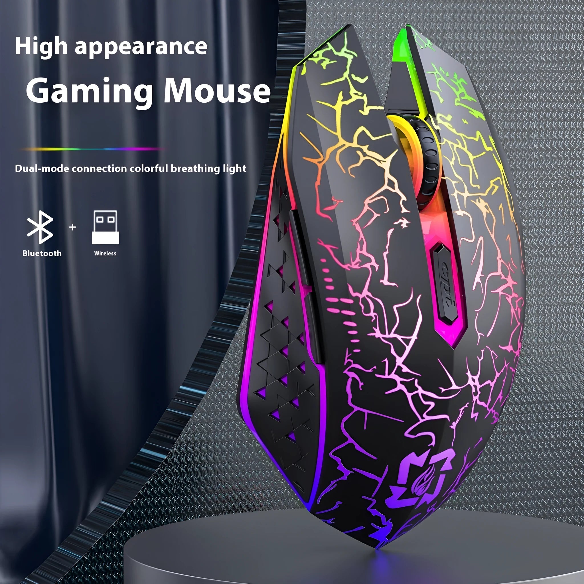Black or white Bluetooth dual-mode gaming mouse with breathing light and charging cable