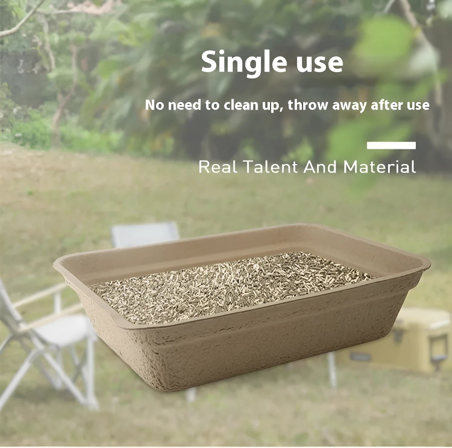 Brown biodegradable disposable cardboard litter box for cats and dogs with waterproof lining.