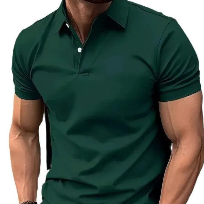 Men's slim fit solid colour button short sleeve shirt on a hanger