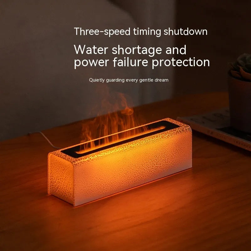 Square black creative lava atmosphere desktop humidifier and aroma diffuser with colourful flame light effect.