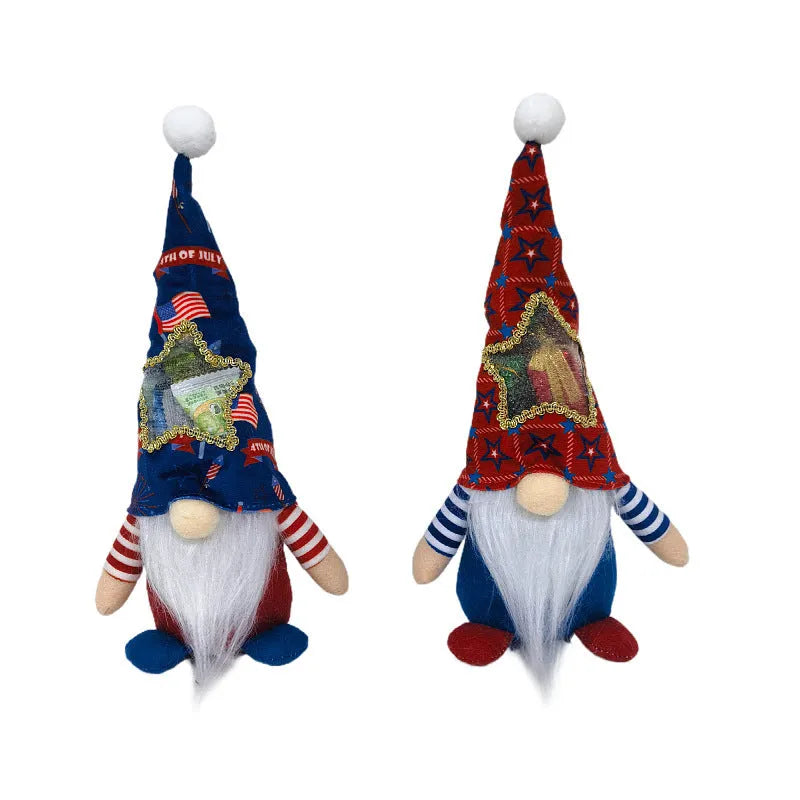 Pair of faceless cloth baby doll ornaments in suit style, for festive decoration.