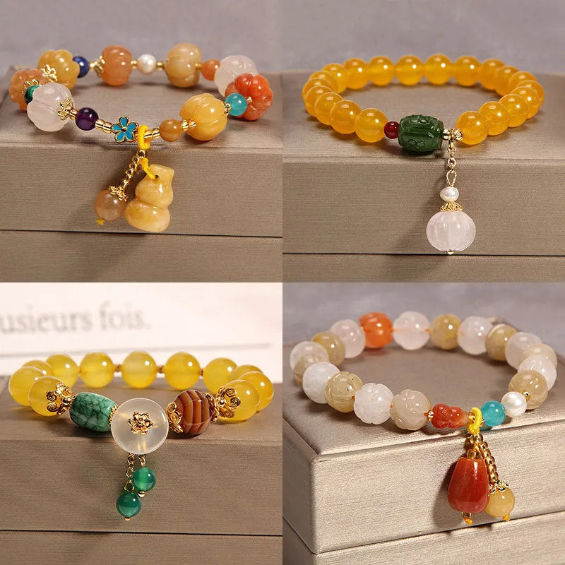 Khaki crystal bracelet with gold silk threading details for women