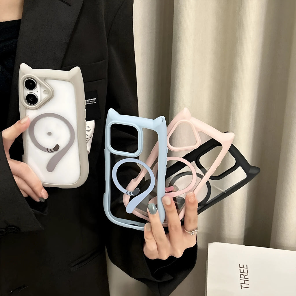 Transparent acrylic and TPU phone case with magnetic suction for IPhone 17 Pro Max in black and pink