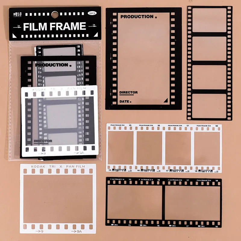 Fifteen sheets of retro film and magazine frame decorative stickers on transparent PET base for journaling