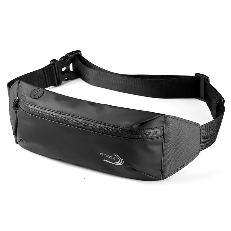 Men's blue waterproof waist bag made from Oxford polyester fabric for sports activities
