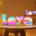 Rainbow LED LOVE decorative lamp with USB cable, measuring 35.5cm wide