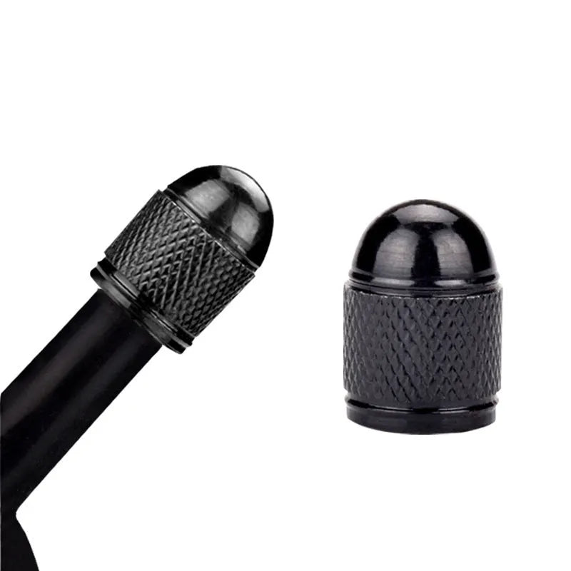 Aluminium alloy mountain bike tyre valve cap in choice of five colours: black, blue, gold, red, silver.