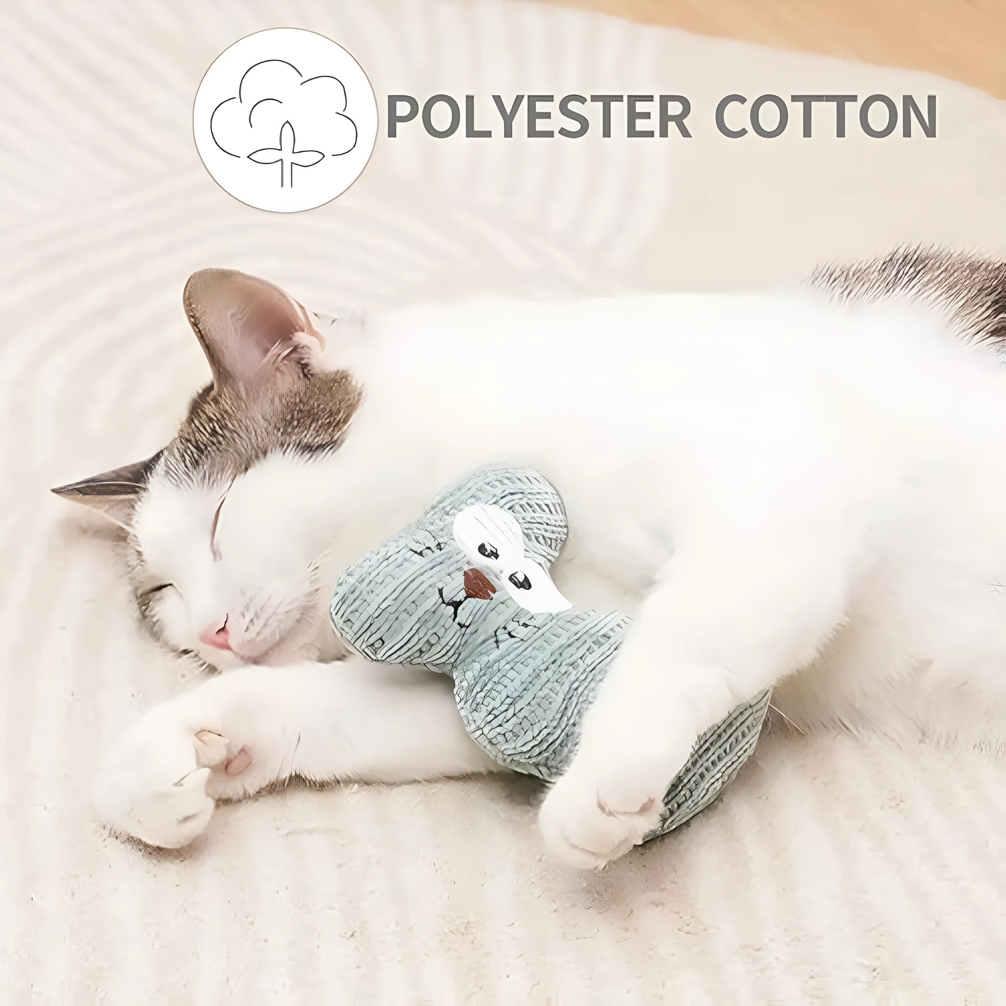 Cyan knitted plush catnip toy with bell measuring 12x11cm for cats and kittens