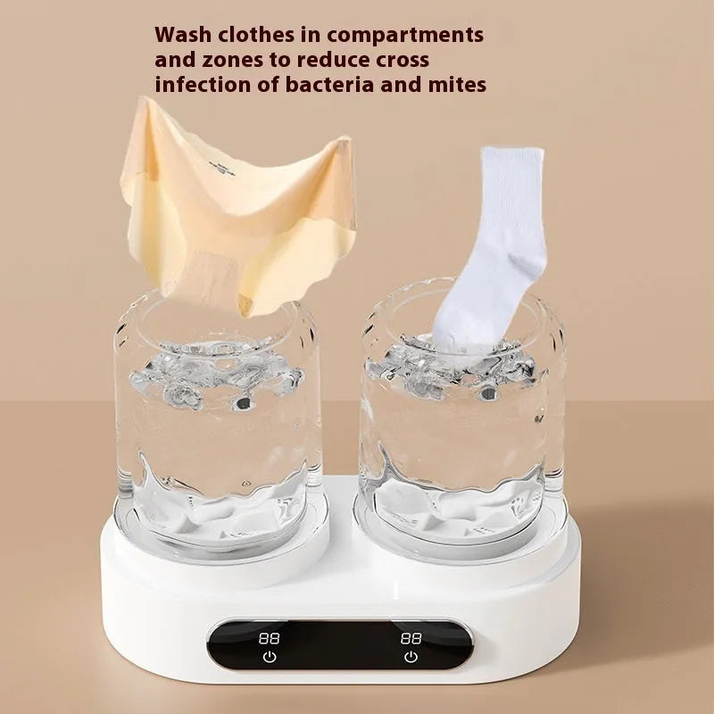 White double bucket USB powered mini portable washing machine for underwear with mechanical operation