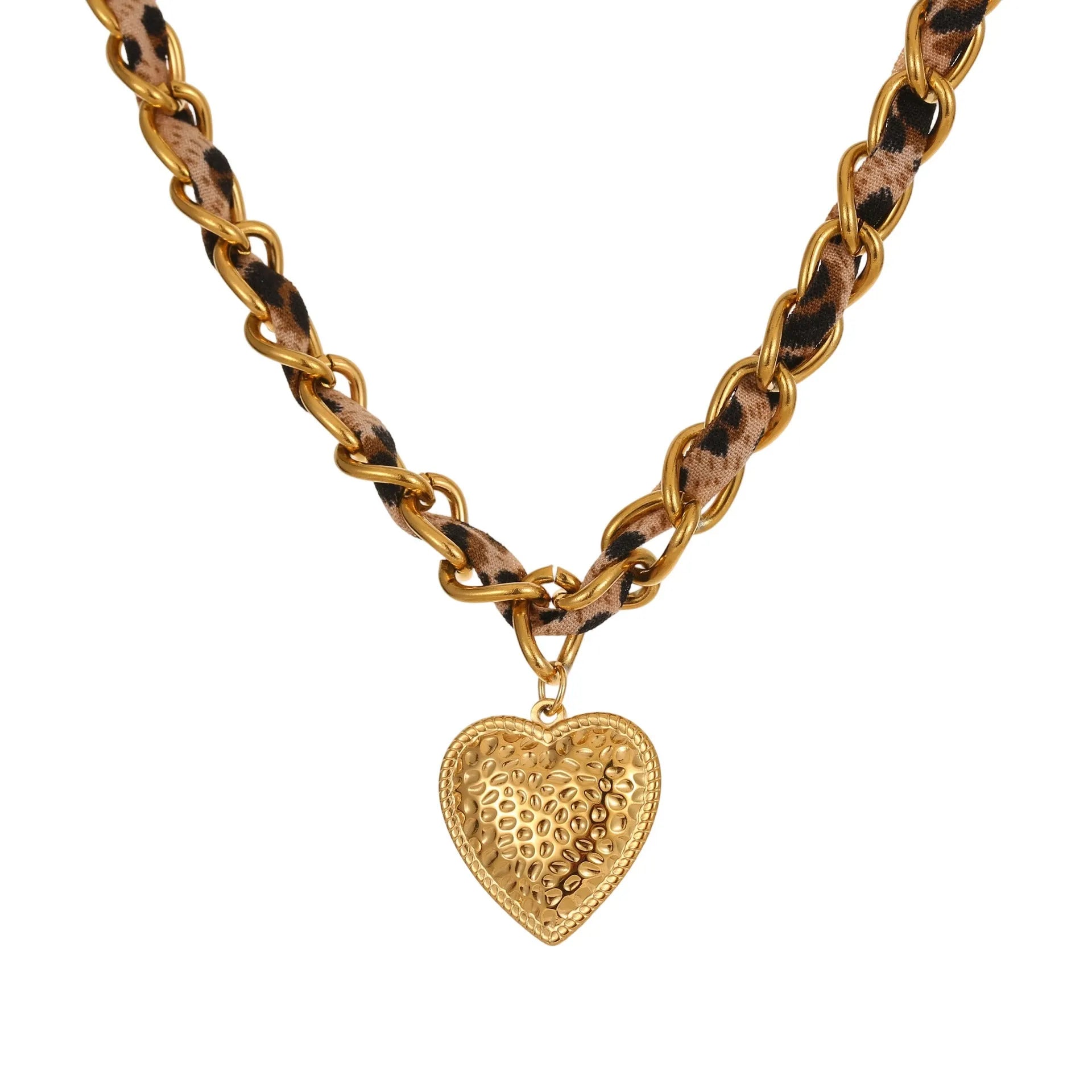 Geometric leopard love pendant necklace on stainless steel chain with 18K electroplating