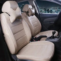 Universal all season leather car seat cover in beige and black with red binding styles