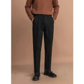 Men's straight-leg trousers in khaki colour on a hanger