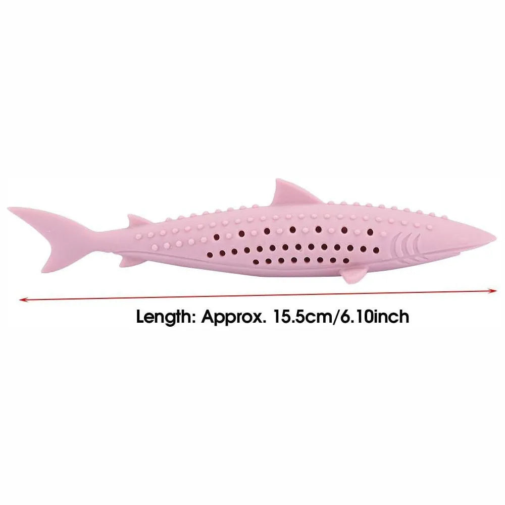 Green fish-shaped silicone cat chew toy with breathable side holes for catnip scent