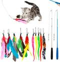 Cat teasing pole set with two handheld rods and ten feather replacement heads