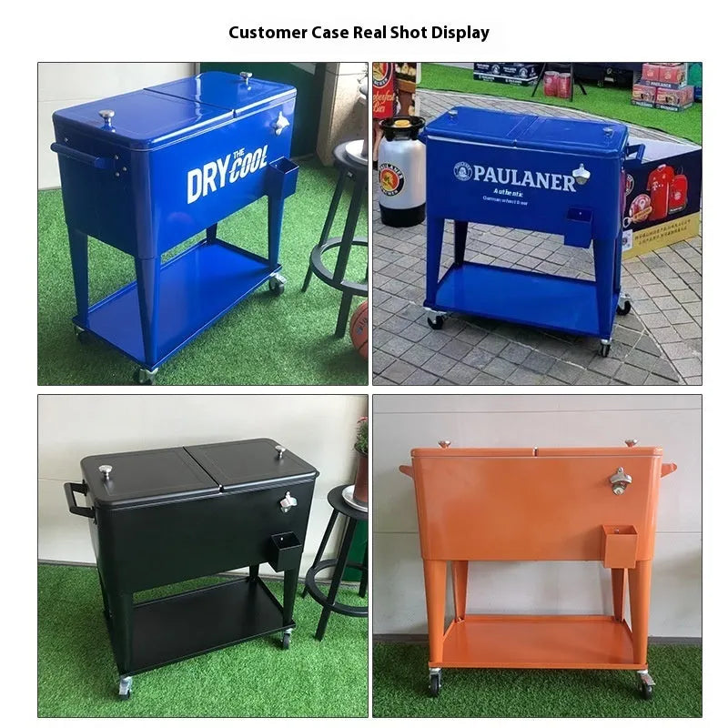 Red outdoor metal insulated cart with heat preservation box for picnics