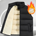 Men's striped lambswool vest in black, dark blue, or red, available in sizes from M to 5XL.