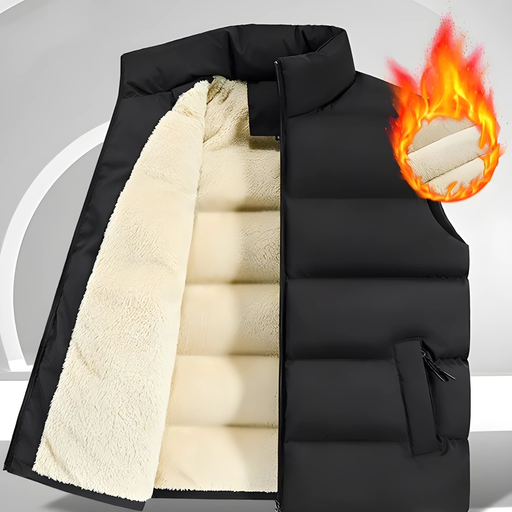 Men's striped lambswool vest in black, dark blue, or red, available in sizes from M to 5XL.