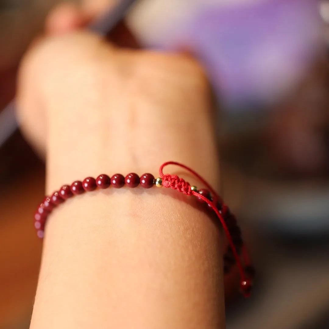 Purple gold sand cinnabar bracelet with geometric shape and Chinese design