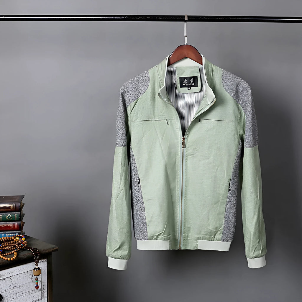 Men's lightweight cotton jacket in heather grey, shown in a regular fit for casual wear.