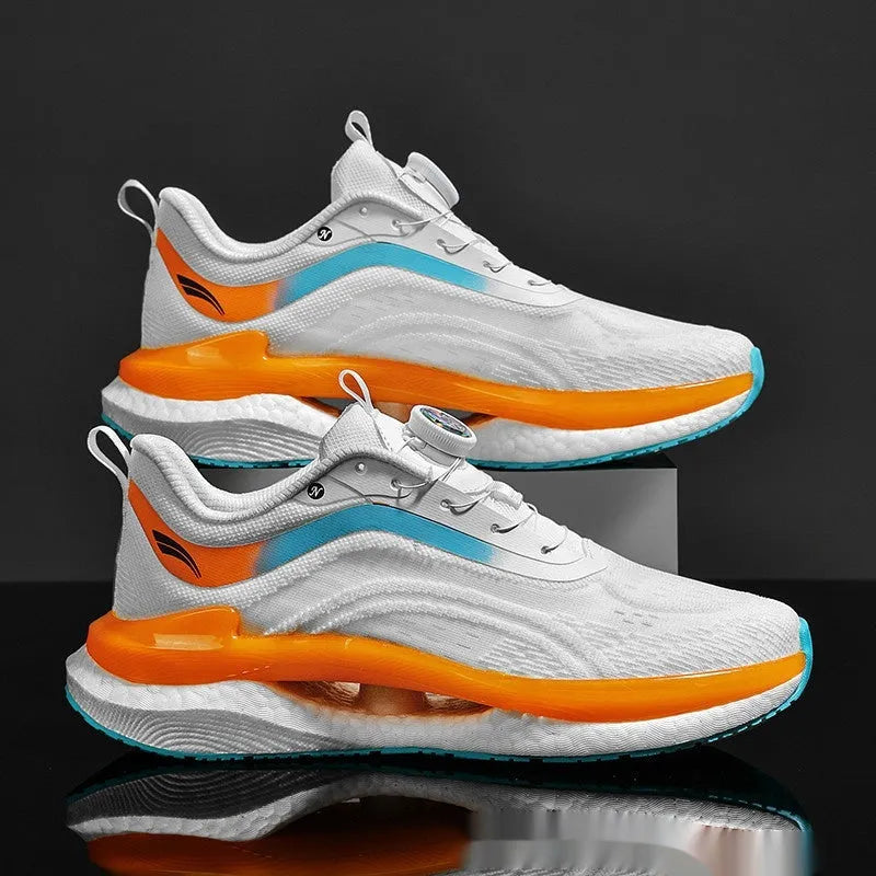 Men's high-top breathable running shoes in cotton candy colour with mesh upper and buckle fastening