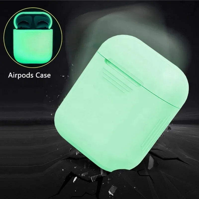 Luminous solid colour silicone flip case for Apple AirPods wireless earphones.