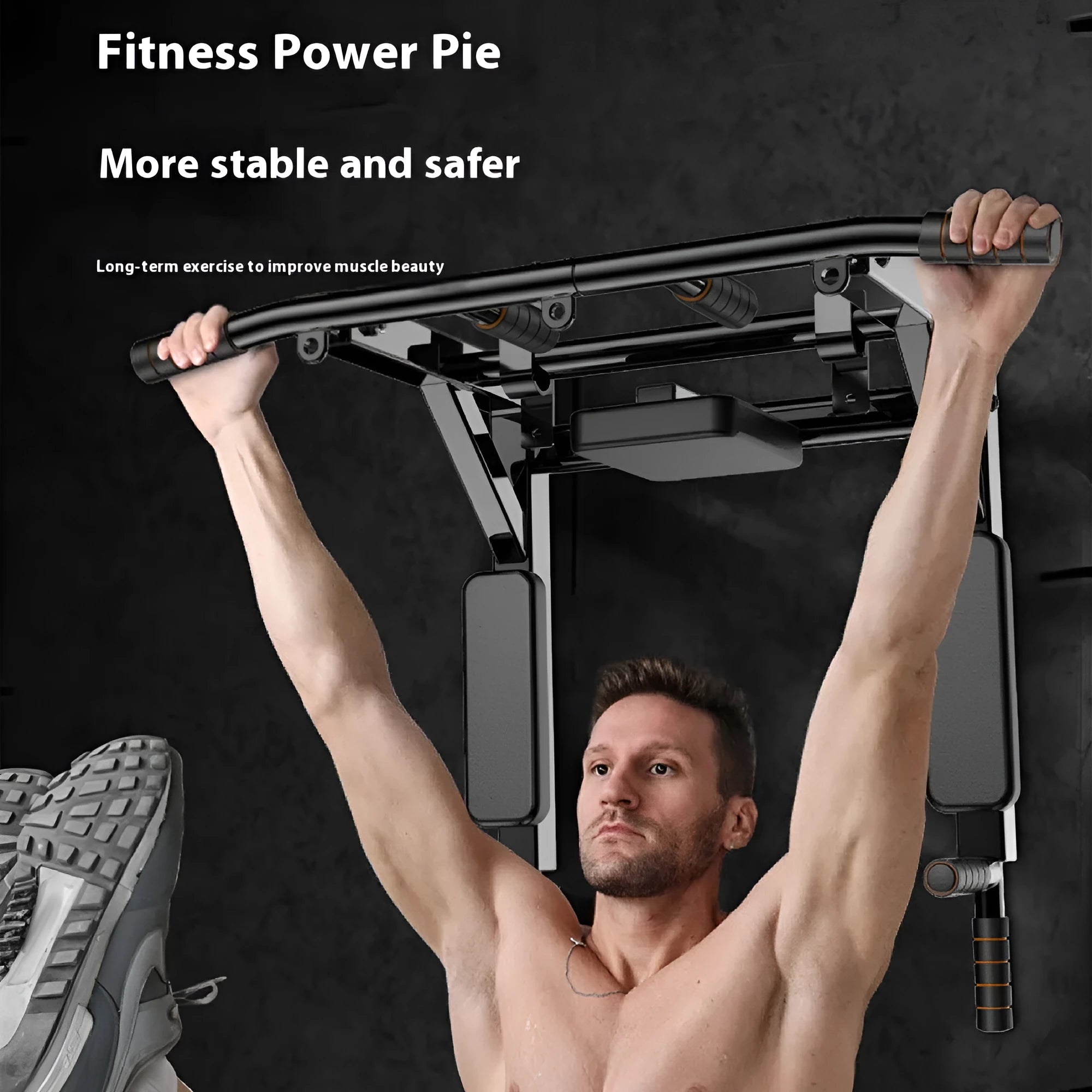 Black wall-mounted fitness equipment with integrated sandbag rack and parallel pull-up bars for indoor and outdoor strength training