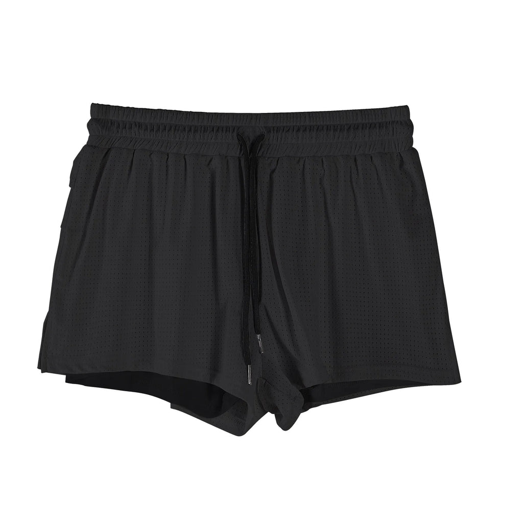 Men's summer quick-dry nylon shorts in white and black with elasticated waistband