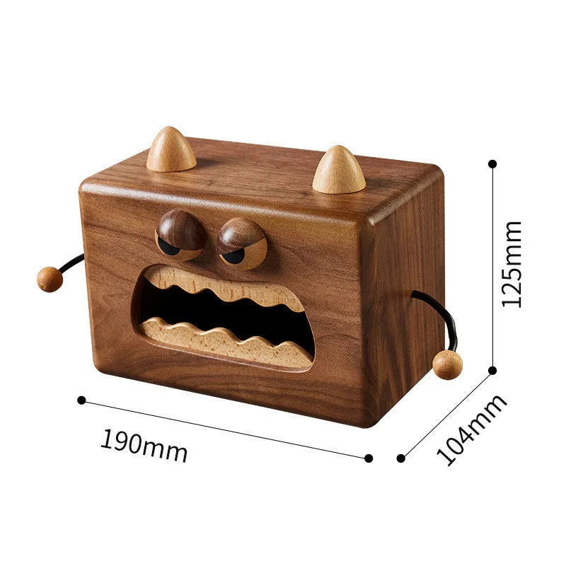 Cartoon Little Monster design wooden tissue box in walnut beech colour.