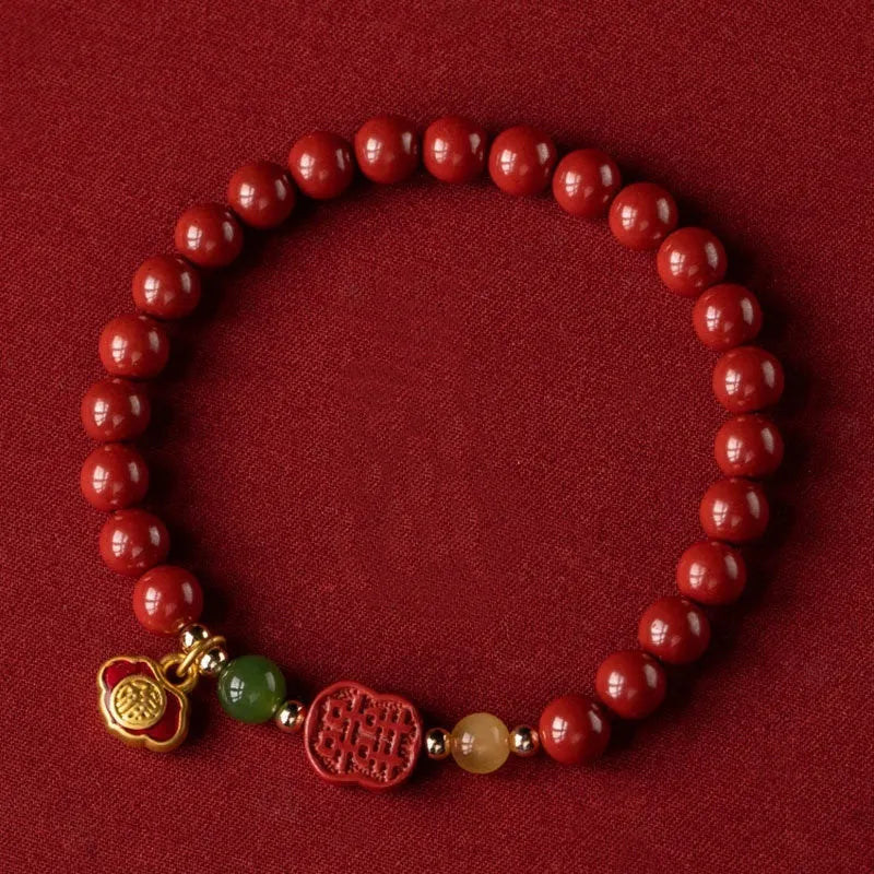 Emperor Sandstone Happy Eyebrow bracelet with Fu charm in New Chinese Style.