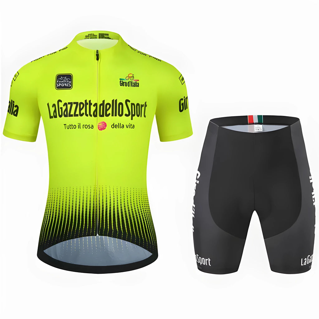 Unisex short sleeve cycling jersey in quick-dry polyester fabric on a road bike